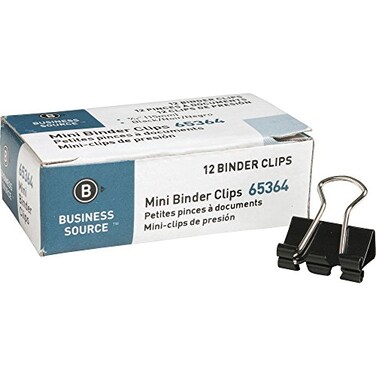 Business Source Mini Binder Clips Pack of 12 Black 65364