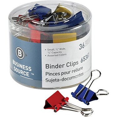 Business Source Small Binder Clips Pack of 36 Assorted Colors 65361