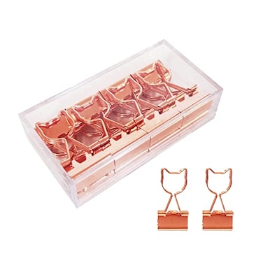 Supfoxer Cat Binder Clips 34Inch Medium Rose Gold Paper Clips in Acrylic Crystal Box Apply to Invoice Bill Clip Decorative Paper Clips Notes Letter for Office Home School