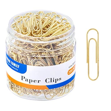FUDAO FAMILY Medium Paper Clips 200Count Paperclips Gold Paper Clips 13 Inch 32mm Paper Clip