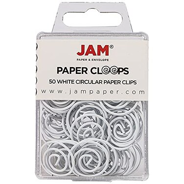 JAM Paper JAM PAPER Circular Paper Clips Round Paperclips White 50Pack