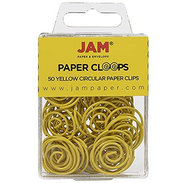 JAM Paper JAM PAPER Circular Paper Clips Round Paperclips Yellow 50Pack