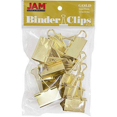 JAM Paper JAM PAPER Colorful Binder Clips Large 1 12 Inch 41 mm Gold Binderclips 12Pack