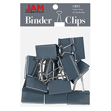 JAM Paper JAM PAPER Colorful Binder Clips Large 1 12 Inch 41 mm Grey Binderclips 12Pack