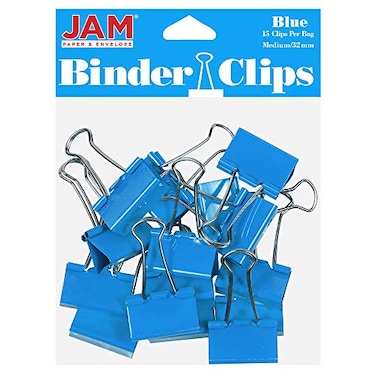 JAM Paper JAM PAPER Colorful Binder Clips Medium 1 14 Inch 32 mm Blue Binderclips 15Pack