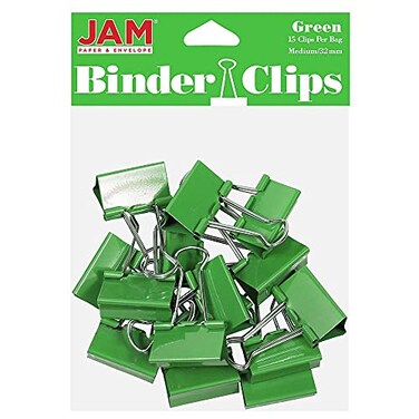 JAM Paper JAM PAPER Colorful Binder Clips Medium 1 14 Inch 32 mm Green Binderclips 15Pack