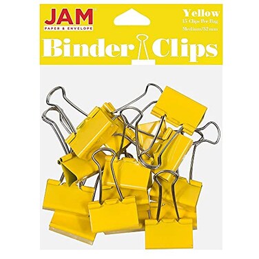 JAM Paper JAM PAPER Colorful Binder Clips Medium 1 14 Inch 32 mm Yellow Binderclips 15Pack