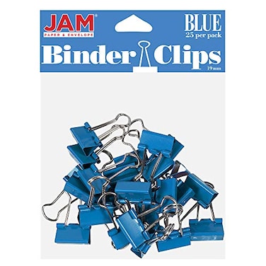 JAM Paper JAM PAPER Colorful Binder Clips Small 34 Inch 19 mm Blue Binderclips 25Pack