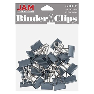 JAM Paper JAM PAPER Colorful Binder Clips Small 34 Inch 19 mm Grey Binderclips 25Pack
