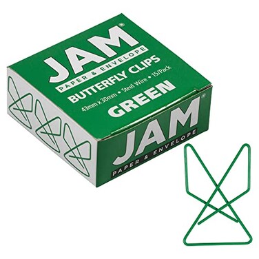 JAM Paper JAM PAPER Colorful Butterfly Clips Green Paper Clamps 15Pack
