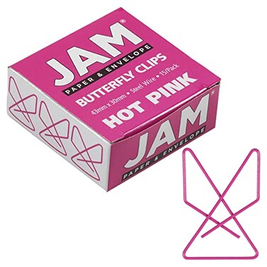 JAM Paper JAM PAPER Colorful Butterfly Clips Pink Paper Clamps 15Pack