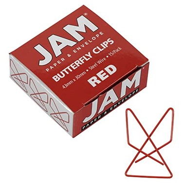 JAM Paper JAM PAPER Colorful Butterfly Clips Red Paper Clamps 15Pack