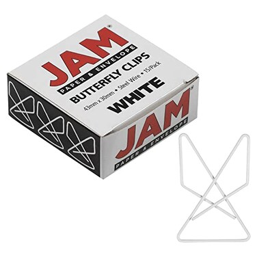 JAM Paper JAM PAPER Colorful Butterfly Clips White Paper Clamps 15Pack