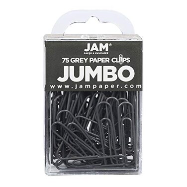 JAM Paper JAM PAPER Colorful Jumbo Paper Clips Large 2 Inch Gray Paperclips 75Pack