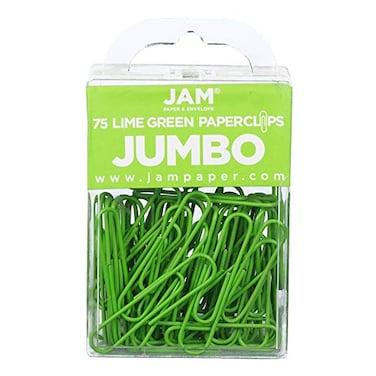 JAM Paper JAM PAPER Colorful Jumbo Paper Clips Large 2 Inch Lime Green Paperclips 75Pack