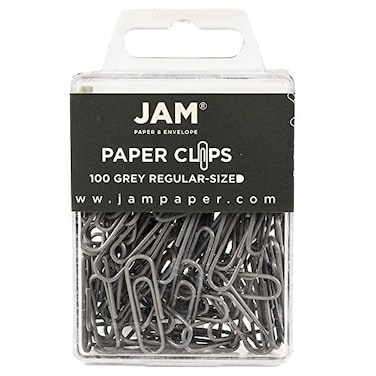 JAM Paper JAM PAPER Colorful Standard Paper Clips Regular 1 Inch Gray Paperclips 100Pack