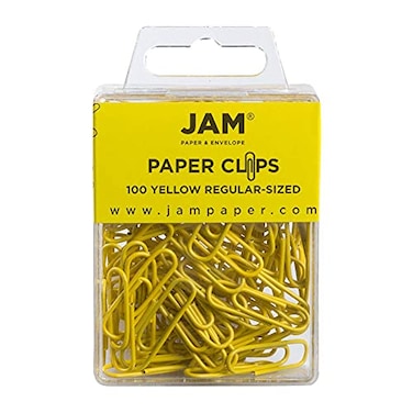 JAM Paper JAM PAPER Colorful Standard Paper Clips Regular 1 Inch Yellow Paperclips 100Pack