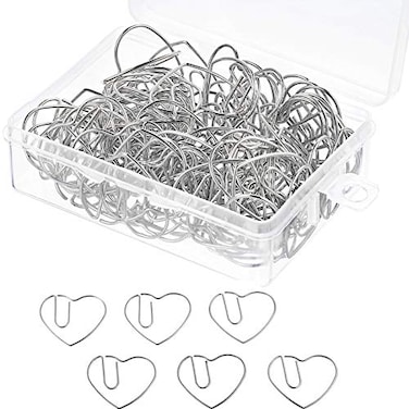 Jetec 100 Pcs Heart Paper Clips Mini Heart Shaped Stainless Steel Paperclips Cute Silver Metal Clips Fancy Decorative Bookmark for Wedding Baby Shower Office Stationery School Document Note Sorting