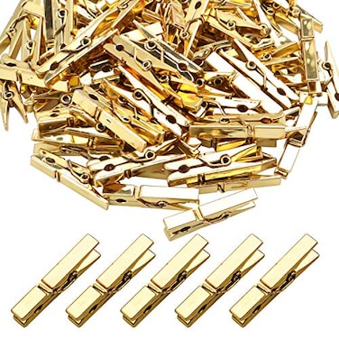 Aylifu Mini Plastic Clips 100 Pieces Utility Photo Clips Paper Pegs 35 x 05 x 07cm Gold