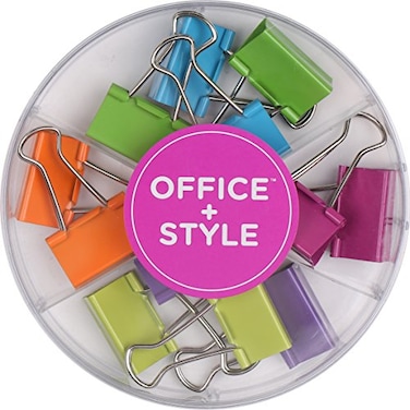 Office Style Medium Sized Binder Clips with Clear Plastic Storage Container 12 Pieces Large