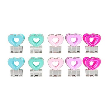 Yi Concept Heart Shape Medium Paper Clips Binder Clips Easy Grip Assorted Color School Office Supplies10 PcsSet