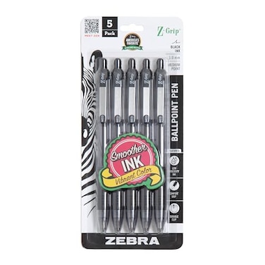 Zebra Pen ZGrip Retractable Ballpoint Pen SmoothFlowing Black Ink 10mm Medium Point School Office Supplies Ideal for NoteTaking Journal and Planner Use 5Pack 22215