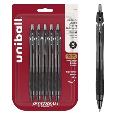 Uni-Ball uniball Jetstream Elements Ballpoint Pens Medium Point 10mm Black Ink 5 Pack