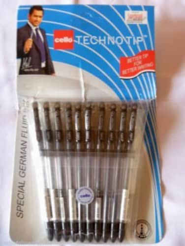Cello 1 X 10 Technotip PEN Top Ball Point 06 mm Smooth Writing Black Brand Ad By Indian Cricketer Mahindera Singh Dhoni Lot of 10 Pens