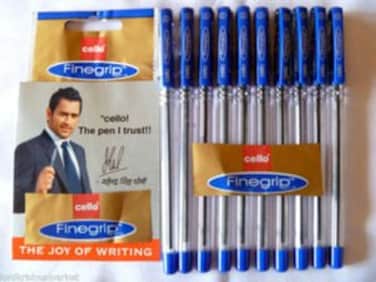 Cello 10 X Fine Grip Nonstop Writing Ball Point Pen BLUE Ink Writing Ballpoint Pen Brand Ad By Indian Cricketer Mahindera Singh Dhoni