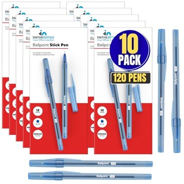 1InTheOffice Blue Pens Ballpoint Blue Ballpoint Pens Ballpoint Pens Blue Ink Medium Point 10mm 10 Boxes