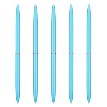 Wikult 5 Pieces Ballpoint Pen Set Black Ink Slim Lightweight Smooth Writing Metal Pen for Business Office Teacher Student Wedding Guest Sky Blue