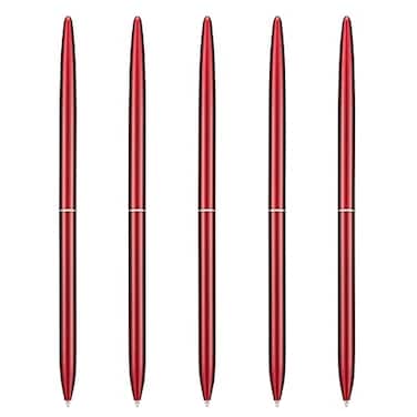 Wikult 5 Pieces Ballpoint Pen Set Black Ink Slim Lightweight Smooth Writing Metal Pen for Business Office Teacher Student Wedding Guest Wine Red