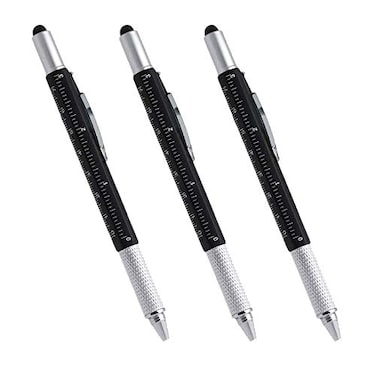 AIYIBEN Multitool Pen 6in1 Multifunction Tool Ballpoint Pen with Ballpoint Ruler Screwdriver TouchScreen Pen 3 PCS Black