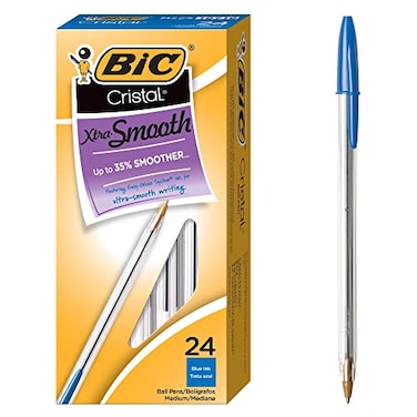 BIC Cristal Xtra Smooth Blue Ballpoint Pens Medium Point 10 mm School Supplies for Students and Teachers 24Count Pack in Blue