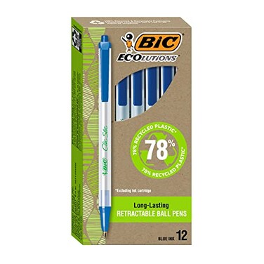 BIC Ecolutions Clic Stic Blue Ballpoint Pens Medium Point 10mm 12Count Pack Retractable Ball Point Pens Made from 78 Recycled Plastic