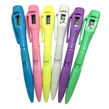 BXT 6pcs Ballpoint Pen with Electronic Watch 05MM Fine Point Pen with Time Clock for Examing Writing and Note Taking School Stationery Supplies