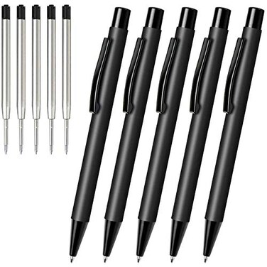 Cambond Retractable Click Ballpoint Pens Matte Metal Barrel for Police Duty Nurses OneHanded Operation 10mm Medium Point Smooth Writing Heavy Duty Clip 5 Pens with 5 Refills Black
