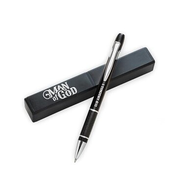 Christian Art Gifts Man Of God Black Stylish Classic Ballpoint Pen in Matching Gift Case 1 Timothy 611 Bible Verse Refillable Retractable Medium Black Ink for Journal Planner Writing Notes