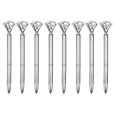 CLARA 8 Pcs Big Diamond Pens Rhinestone Crystal Metal Ballpoint Pen Black Ink Silver