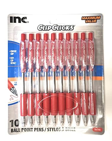 Cufflinks Inc. Clip Clicks by INC Retractable Comfort Grip Ball Point Pens 10mm 10 Pack Red Ink