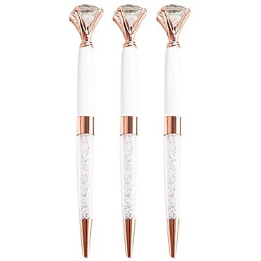 Danse Jupe 3 Pcs Big Crystal Diamond Metal Ballpoint Pen 10 mm Black Ink
