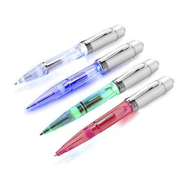 Glovion LED Pen Light LED light Writing Pens Powered Black Ink Penlights WhiteRedBlueGreen ColorPack of 4 Pens
