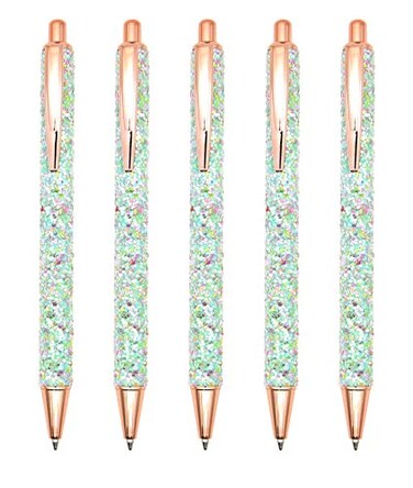 Gullor 5PCS Ballpoint Pens Glitter Click Ball Pens Black Ink Medium Point 1mm for Office Supplies Gift Wedding Birthday Green