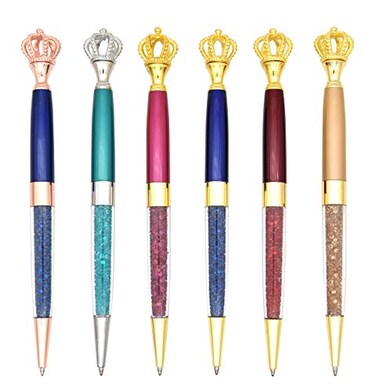 Gullor 6 Pcs Gel Ink Roller Ball Pen Ballpoint Pen Crown Crystal Metal Pens Multicolor B