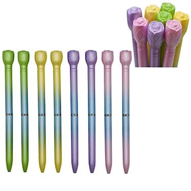 Maydahui 12 PCS Colorful Rose Ballpoint Pen Retractable Novelty Flower Pens Fresh Style Black Ink for School Home Office