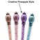 Maydahui 12 PCS Pineapple Crystal Bling Ballpoint Pen Retractable Fruit Gem Quicksand Pens Black Ink for Girls School Office Supplies