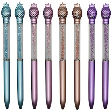 Maydahui 12 PCS Pineapple Crystal Bling Ballpoint Pen Retractable Fruit Gem Quicksand Pens Black Ink for Girls School Office Supplies