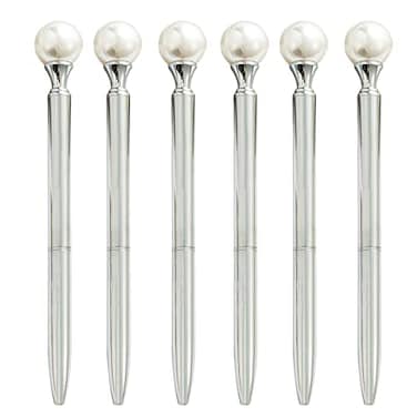 Meyaus 6 Pieces False Pearl Decoration Twist Metal Ballpoint Pen Ball Pen 10 MM Black Ink