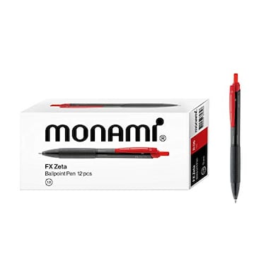 MONAMI NEW FX ZETA Retractable Ballpoint Pen Medium Point 10mm Comfortable Grip Ultra Smooth F5 Ink Red 12Count