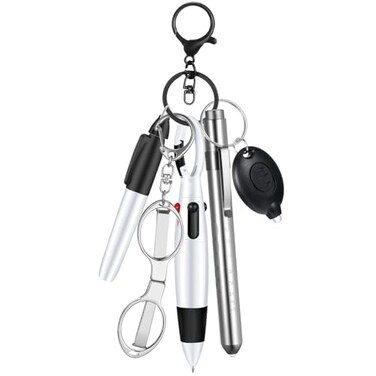 MotiMind 6 Pcs Nurse Pen Set Include Permanent Marker Pen Pen Lights for Nurses Retractable Ballpoint Pen Nursing Keychain Clip Foldable Scissors LED Flashlight Keychain for Nurse Accessories Silver